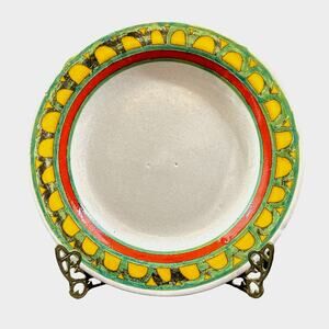 Desimone Hand Painted Plate Green Yellow Orange Rim Design Signed-Italy-10"